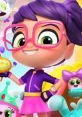 Abby Hatcher, a cheerful character with purple hair and oversized glasses, embraces fun with adorable creatures.