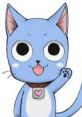 Happy character with blue fur, big eyes, and a playful smile, waving cheerfully, representing joy in Edens Zero.