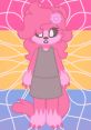 Cute pink character in a simple dress against a colorful background, representing the essence of Sweety Treaty Voice.