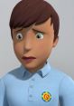 Character with a concerned expression wearing a blue shirt with a logo, showcasing emotions relevant to Ellie Phillips' story.