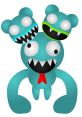 Playful teal creature with two mischievous bear heads, embodying the whimsical spirit of Snacky Wacky.