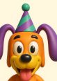 Colorful cartoon dog, Bobby The Doggo, wearing a festive party hat, smiling joyfully with a playful expression.