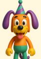 Colorful cartoon dog character, Bobby The Doggo 3, wearing a party hat and bright outfit, exudes fun and playfulness.