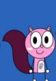 Chilly character from Mushy-Mush, featuring a pink squirrel with a cheerful expression against a blue background.