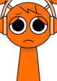 Concerned orange character with headphones, expressing disappointment, representing Oren's failed journey in the narrative.