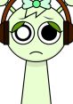 Green cartoon character with headphones, showcasing a worried expression, perfect for Sprunki September themed content.
