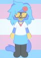 Cute and colorful character from Clinky Blinky, featuring blue hair, sunglasses, and a fashionable outfit against a pastel background.