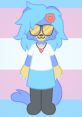 Playful blue character with sunglasses and a flower, showcasing Clinky Blinky Voice's vibrant style and creativity.