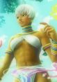 Elena from Street Fighter X Tekken with short white hair, colorful accessories, and a confident pose in a vibrant setting.
