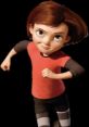 Penny Forrester from Bolt (2008) running with a determined expression in a red shirt and striped leggings.