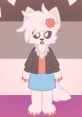 Stylish anthropomorphic character with fluffy white fur, pink floral accessory, and a trendy outfit featuring a jacket and skirt.