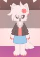 Stylish anthropomorphic character with pink hair, flower accessory, and chic outfit, embodying a unique artistic design.