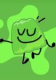 Cheerful green jelly character dancing against a vibrant green background, showcasing playful animation style.