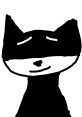 Smiling black cat character with distinctive features, embodying a playful, whimsical style. Perfect for creative projects.