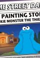 Cookie Monster reacts to a painting heist in a humorous detective story, featuring Detective Qu characters.