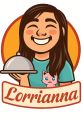 Cheerful girl with a serving tray and a pink cat, named Lorrianna, in a playful cartoon style. Perfect for food and fun themes!