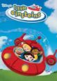 Little Einsteins characters joyfully exploring in their red rocket, surrounded by music notes and a bright blue sky.
