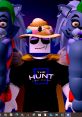 Character wearing a straw hat and sunglasses, flanked by animated creatures, promoting "The Hunt" first edition.