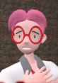Whimpu from SMG4, featuring pink hair and red glasses, expresses a surprised emotion against a textured background.