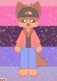 Furry character design with a cap, pink jacket, and jeans, set against a colorful sparkly background. Perfect for Burgey Wurgey Voice fan art.