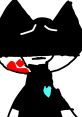 Character with a black silhouette, blue and red details, conveying emotion in a stylized art style. Help Tale Tablet Kaiser theme.