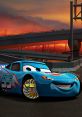 Dinoco Lightning McQueen in a vibrant sunset backdrop, showcasing his iconic blue paint and striking wheel design.