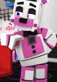 Funtime Freddy poses playfully in a vibrant arcade setting, showcasing his signature pink and white color scheme.