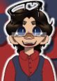 Gloomy-Culdii character with a bright smile, wearing a red shirt and glasses, against a colorful background.
