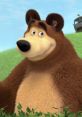 Cheerful cartoon bear with a friendly expression, surrounded by greenery, embodying a playful nature and adventure spirit.
