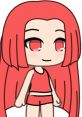 Keren from Gacha Life with vibrant red hair and a matching red outfit, showcasing her cute and playful character design.