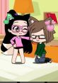 Interactive scene featuring Katherine Kaiser characters with playful expressions in a colorful living room setting.