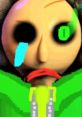 Surreal character design featuring expressive face with green eyes and tears, embodying a haunting aesthetic reminiscent of SAM BALDI.