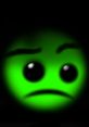 Green emoticon with large black eyes and a frown, conveying a mix of emotions in a dark background. Ah...welcome! :)