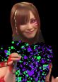 Kairi Sane with playful face paint and vibrant splatter background, embodying her adventurous character style.