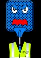 Angry cartoon flyswatter character wearing a safety vest, representing Thomas Flyswatter in a playful design.