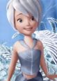 Gliss from Tinkerbell smiles brightly, showcasing her silver hair and elegant outfit against a magical icy background.