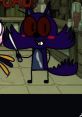 Grouwwey, a quirky purple character with a big smile, holds a knife, set in a playful animated environment.