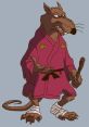Master Splinter in a pink robe, wielding a stick, showcasing his wise and powerful character in All-Star Brawl.
