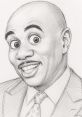 Sketch of a smiling man in a suit with a polka dot tie, showcasing a joyful expression reminiscent of Harvey Steve's humor.