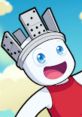 Cheerful character with a crown of game pieces, embodying Nifty's playful spirit against a bright sky backdrop.
