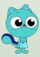 Densy, a turquoise cartoon character from "Squirrels At The Beach," sporting a playful look in beach attire.