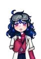 Anime-style character with blue hair, glasses, and a lab coat, expressing curiosity and worry. Perfect for Suika fans!