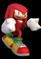 Knuckles, the red echidna, poses fiercely in colorful shoes, showcasing his strength and determination in an action stance.