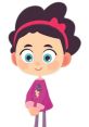Lera from Vik and Oto, a cheerful character with curly hair and a pink sweater, brings joy and adventure to young viewers.