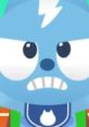Angry Meowyeow character with blue fur, lightning bolt, and determined expression, perfect for kids' animations.