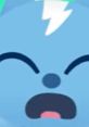 Cute blue character expressing surprise with a lightning bolt above its head, reflecting a playful, animated vibe.