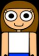 Cartoon character with brown hair and large eyes, wearing a white top and blue pants, representing Eke Vasquez.