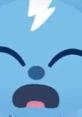 Blue character with a lightning bolt on its head, expressing excitement, related to Meowyeow and cheerful themes.