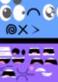 Various facial expressions and eyes for Everyberad AAAAAAAAAAAAA, featuring playful designs in blue and purple.