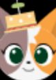 Cartoon character Mowe with a playful expression, sporting a burger-themed hat and vibrant orange and gray fur.